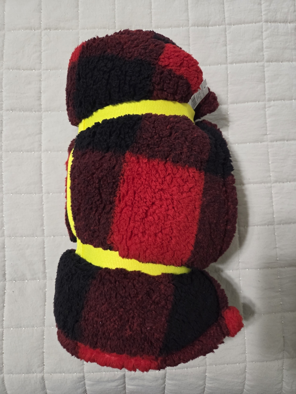 American Eagle Outfitters Red & Black Plaid Sherpa Throw with Yellow Strap